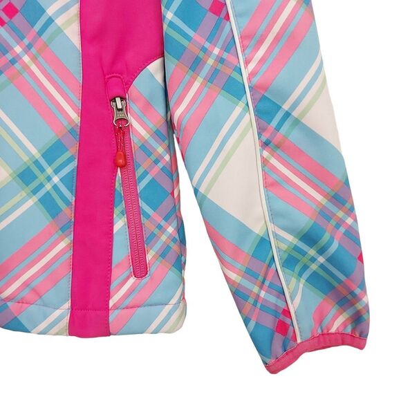 Snozu Hooded Jacket Girls Medium 10/12 Pink Blue Fleece Inside Full Zip Winter - Picture 5 of 11